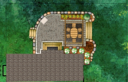 A custom backyard garden area rendering